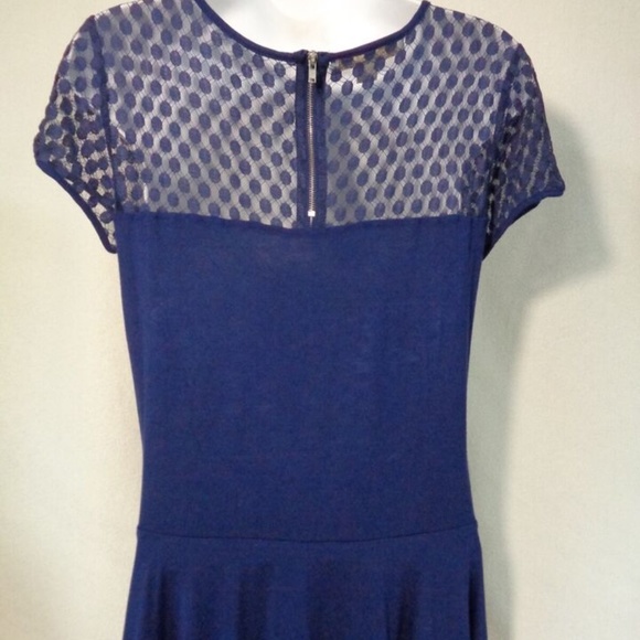 VINTAGE BOSTON PROPER BLUE POLKA-DOT LACE BODICE FITTED WAIST TOP BACK ZIP S - Picture 3 of 6
